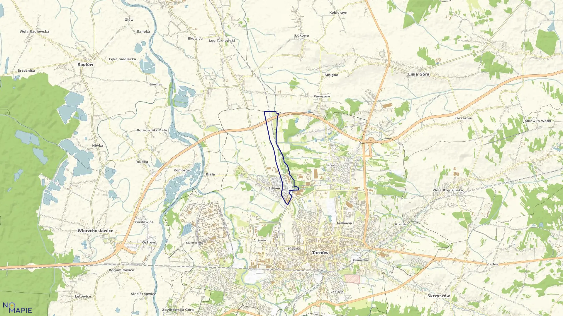 Mapa obrębu 0009 w mieście Tarnów