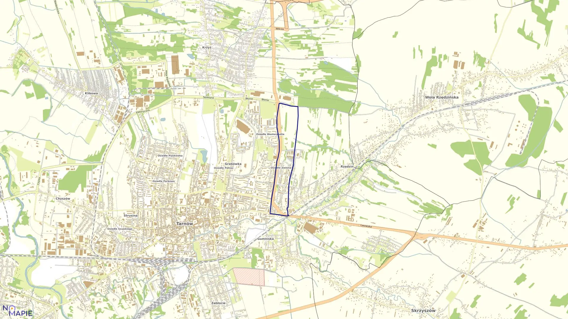 Mapa obrębu 0102 w mieście Tarnów