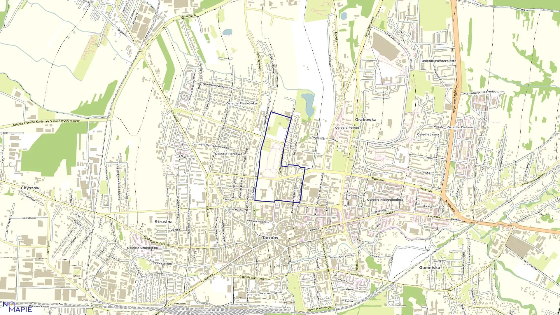 Mapa obrębu 0167 w mieście Tarnów