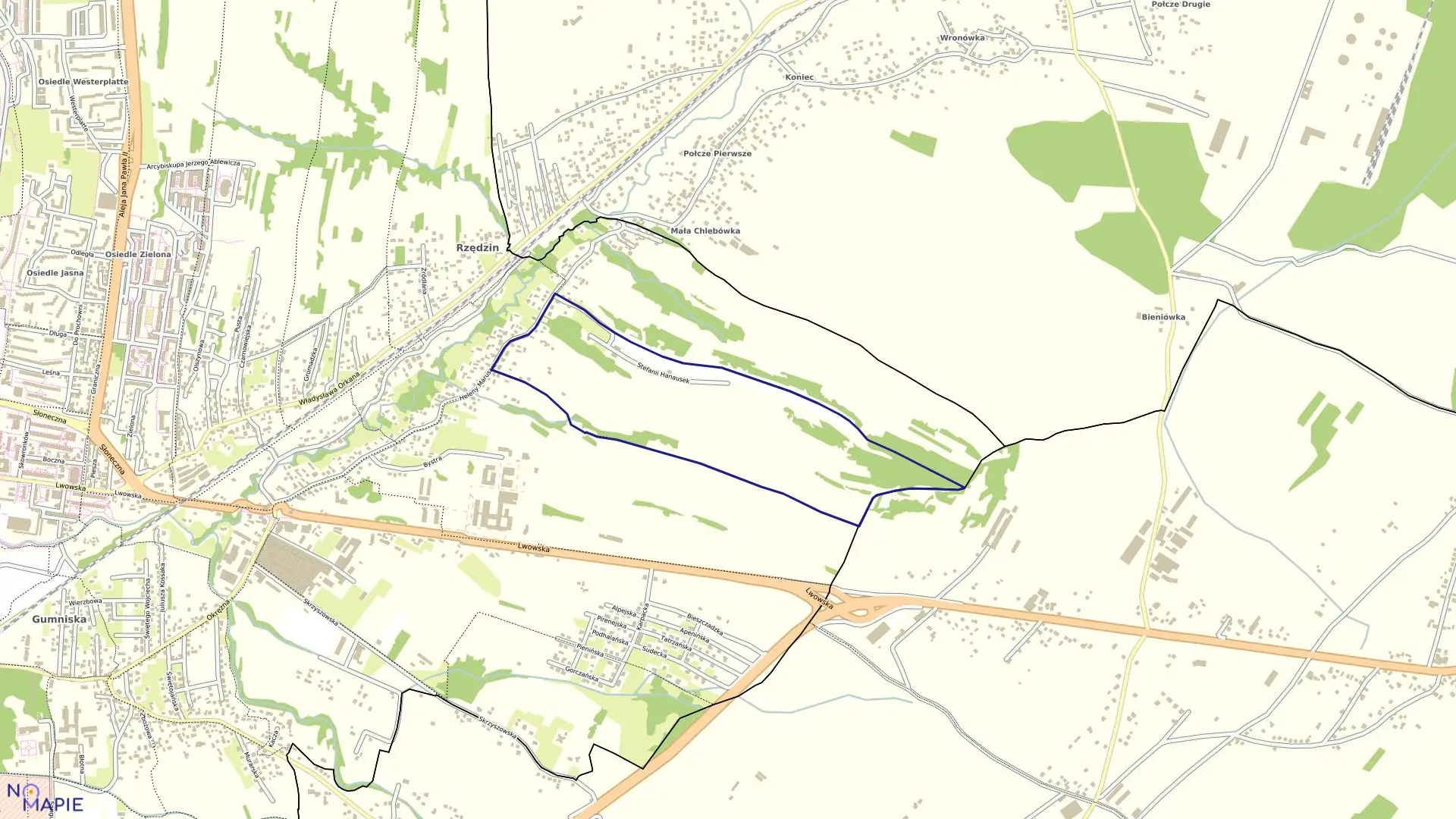 Mapa obrębu 0212 w mieście Tarnów