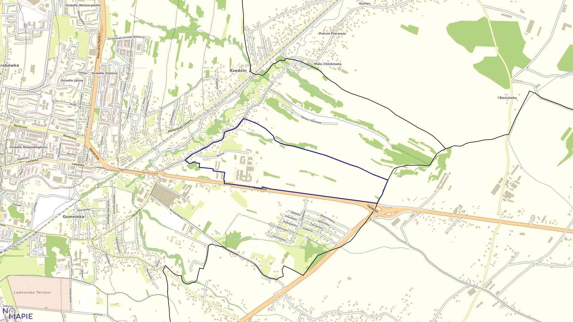 Mapa obrębu 0213 w mieście Tarnów