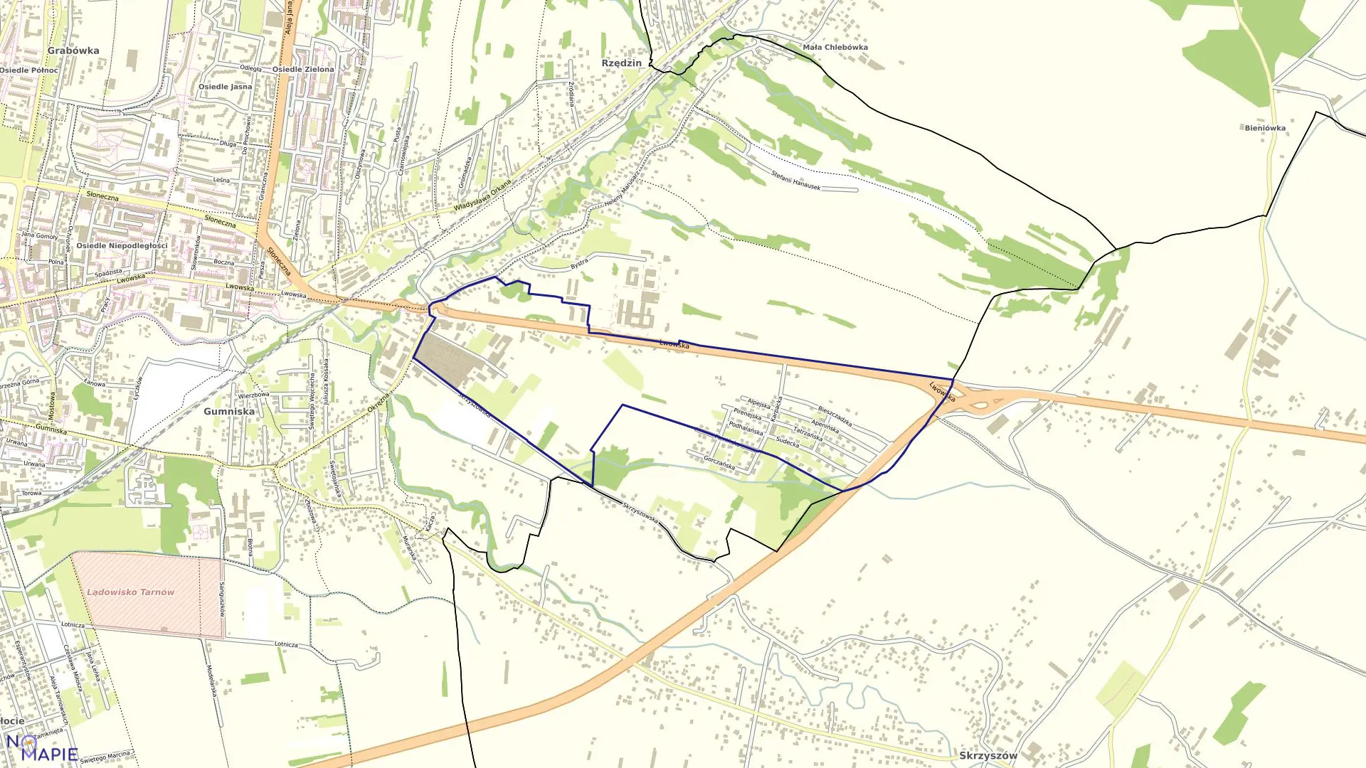 Mapa obrębu 0221 w mieście Tarnów